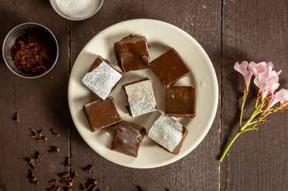 Ganesha Sweets Chocolate Barfee is made with whole milk, pure cane C&H Sugar, Ghee and Premium Ghirardeli Cocoa. Great for every occassion. #Sharethemithai 